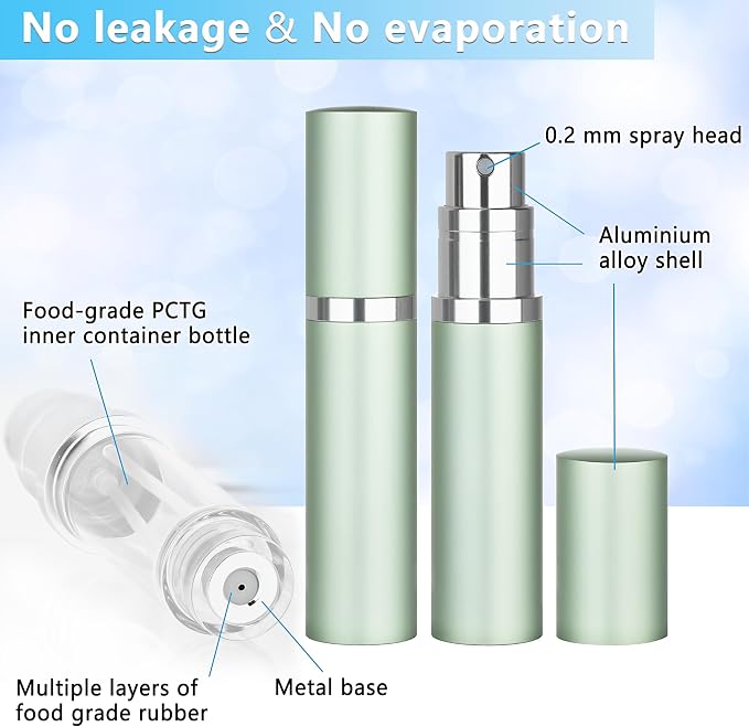 Refillable Perfume Atomizer Travel Bottle 5ml Leakproof Luxury Travel Perfume Refillable Bottle, Portable Fragrance Atomiser (Light Green)