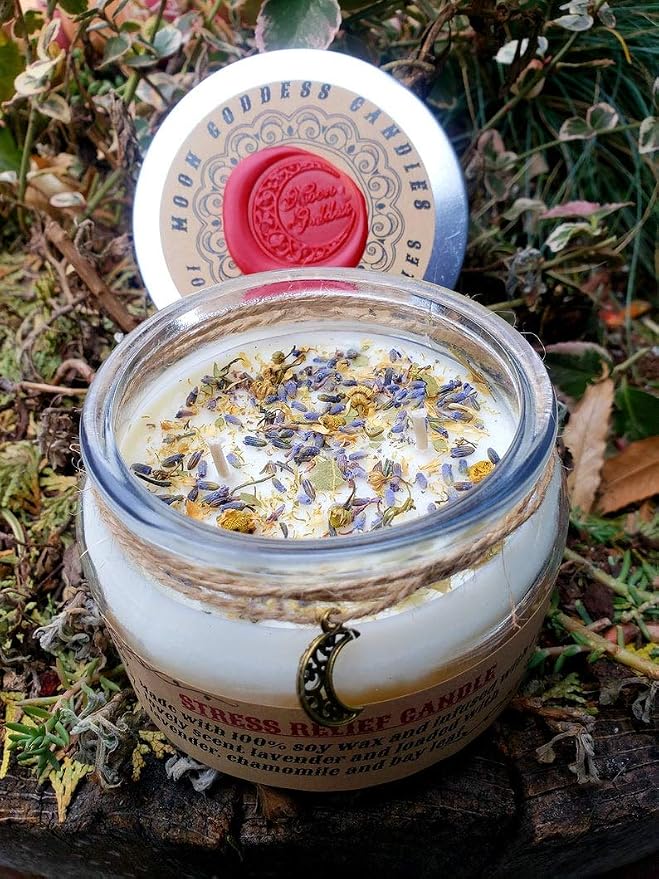 Stress Relief Candle - Aromatherapy Candle - Lavender Infused - STRESS BE GONE Intention Candle - Reduce Stress- Relaxation Candle