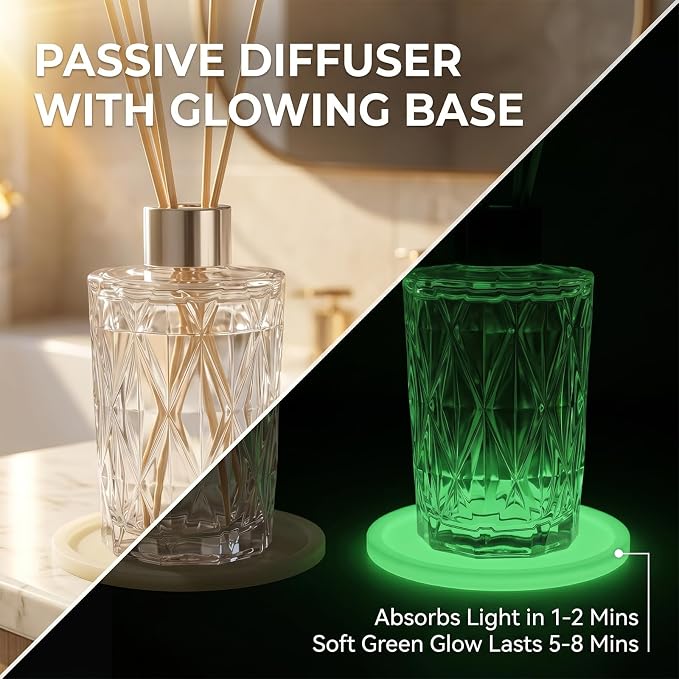 Glass Reed Diffuser Bottle Diamond Jar for Home Aromatherapy, Nightlight Glow Coaster & Cap, Luxury Bathroom Decor, Pairs with Soap Dispenser, 6.8oz Clear（Reeds Not Included）