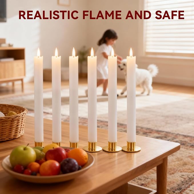 Flameless Taper Candles 9.9 Inch Battery Operated – 6 Pack Beige Realistic Flickering Flame Remote Control Dimmable LED Candles with Timer for Chandelier Candelabra Wedding Holiday Decor