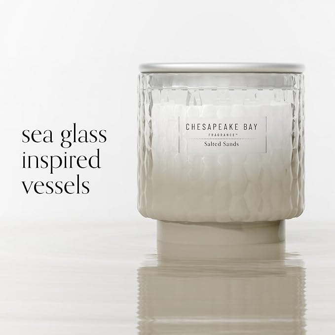 Chesapeake Bay, 11oz Salted Sands Scented Candle, Mood Evoking Fragrance, Textured Sea Glass-Inspired Jar, Premium Soy Blend Wax with Essential Oils, Coastal Fragrance for Home Décor or Gifting