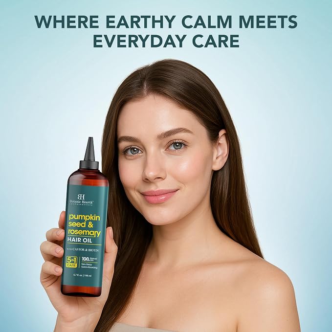 Botanic Hearth 100% Pure Pumpkin Rosemary Oil For Hair Growth & Hair Treatment Oils 6.7 Fl oz | Infused with coconut Oil | Hair Oil Repairs Dry Damaged Hair, Strengthening, Healthier | All Hair Types