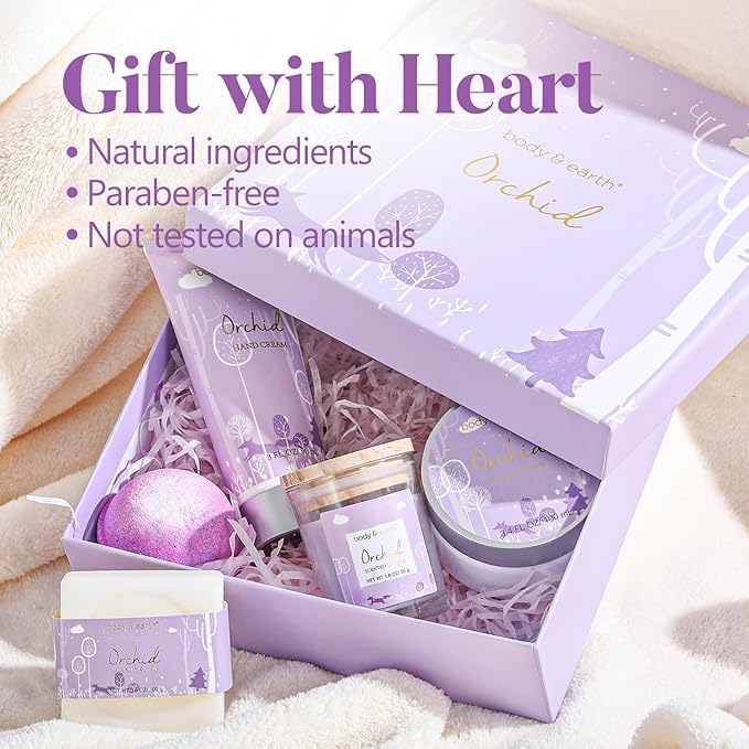 Spa Gifts for Women, Body & Earth 5 Pcs Gifts for Women Orchid Gift Sets, Bath and Body Womens Bath Gifts, Mothers Day Gift