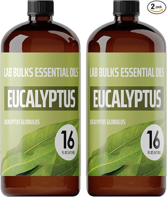 Lab Bulks Essential Oil Eucalyptus Essential Oil (2 Pack) for Diffusers, Home Care, Candles, Aromatherapy, 16 oz Bulk Bottle, Eucalyptus Oil Spray