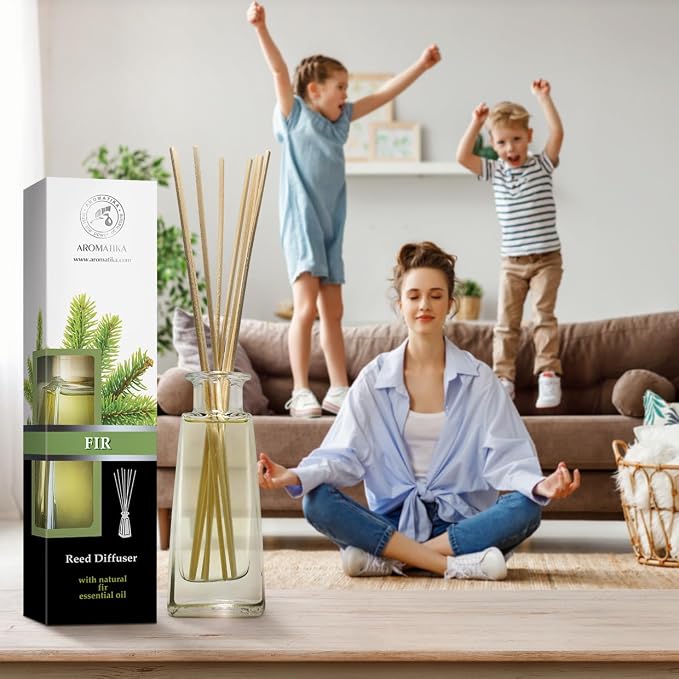 Pine Reed Diffuser 3.4 Fl Oz - Fresh & Long Lasting Coniferous Aroma - Pine Scented Diffuser - Home - Gift Set for Aromatherapy - Great Room Air Fresheners - Pine Tree Oil Diffuser