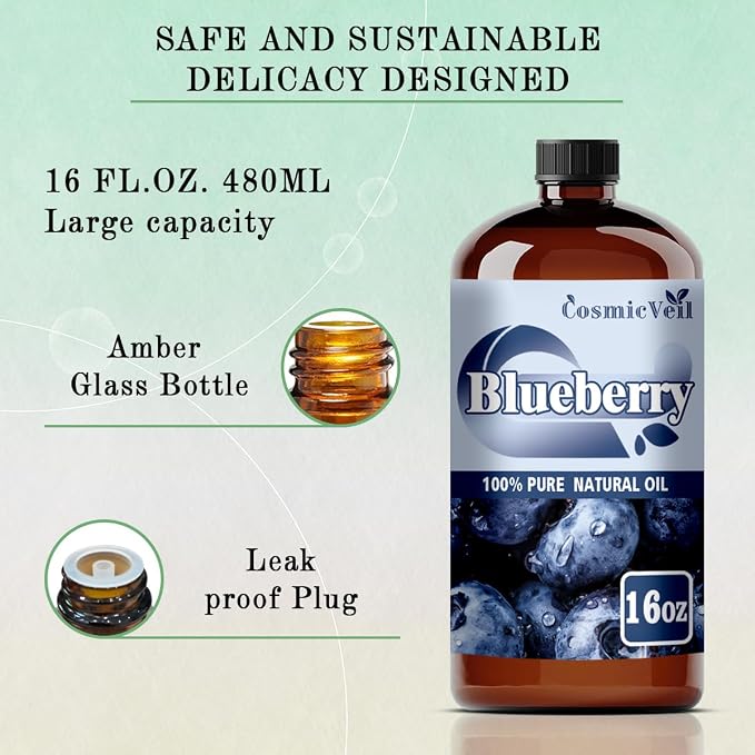 Blueberry Essential Oil for Aroma Diffuser,Humidifier,Home Fragrance,Cleaning,Body Care,Massage,Yoga,DIY Candle,DIY Soap CosmicVeil（Blueberry，16 Fl Oz (Pack of 1)）
