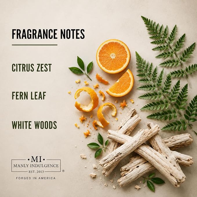 Manly Indulgence Zero Trace Scented Candle, 2 Wick, 13 oz, Premium Soy Blend Wax, Candles for Home Scented - Made in The USA