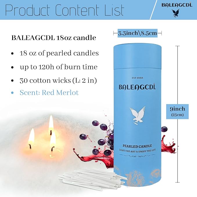 Velvet Merlot Pearled Candle 18 Oz (1.1lb) with 30 Wicks - Merlot Wine Scented Sand Candles White Refillable Wax Lasts Up to 120 Hours Smooth and Clean Burning for DIY Candle Making