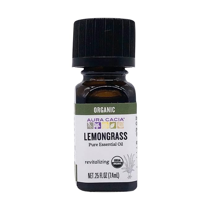 Aura Cacia Organic Lemongrass Essential Oil, GC/MS Tested for Purity, 7.4ml, 0.25 Fl Oz