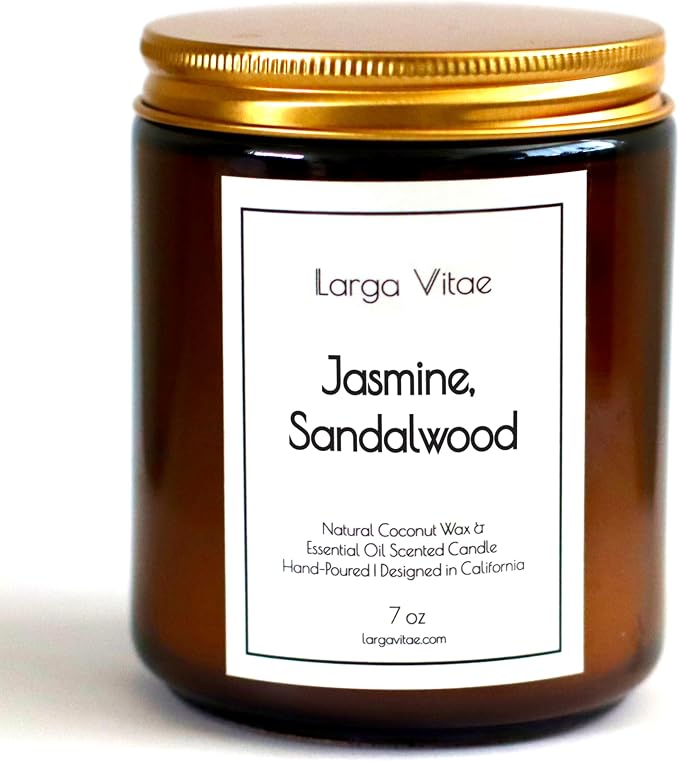 Organic Coconut Wax Aromatherapy Candle | Jasmine & Sandalwood | Non-Toxic, Pet Safe, Allergy Friendly | Phthalate Free | Zero Waste Sustainable Gift