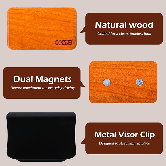 Car Air Freshener, Wood Air Freshener for Visor Clip, Long Lasting Car Odor Eliminator, Vehicle Scent Diffuser for Cars, Trucks & SUVs, 4 Pack Variety Scents with 2 Clips (Teak Amber Cabana Grove)