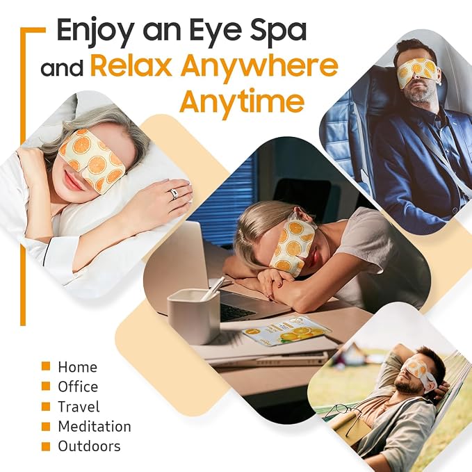BeHoomi Steam Eye Mask, 10Packs Heated Eye Mask, Self Heating Disposable SPA Warm Compress for Eyes Sleep Mask, Travel Essentials & Relaxation Gifts for Women (Orange Scent)