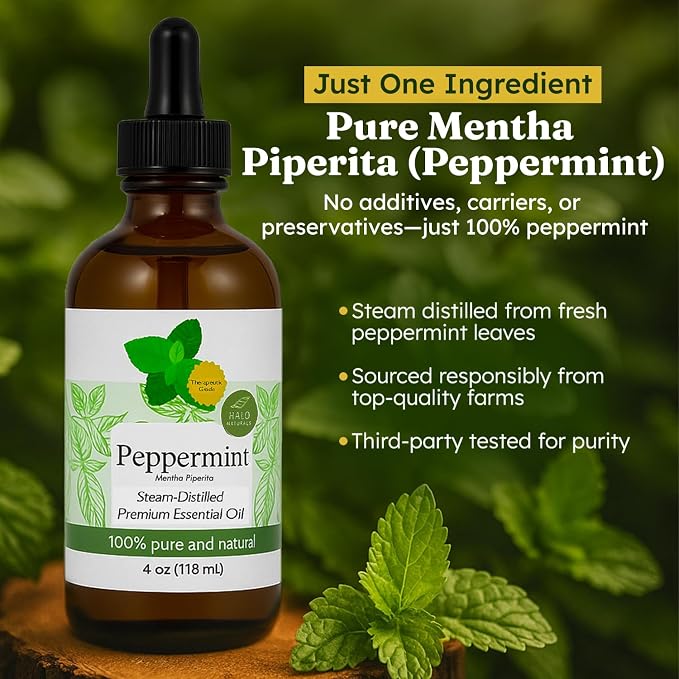 Steam Distilled Peppermint Essential Oil - Premium Hair Growth Oil for Scalp Stimulation & Refreshing Aroma - Essential Oil Supports Healthy Hair, Skin & Mental Clarity - 4oz