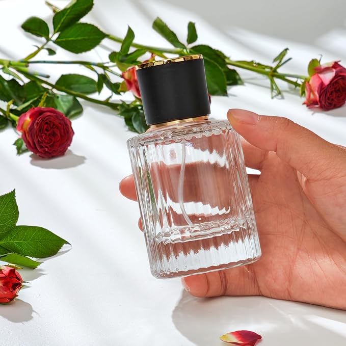 50ml/1.7 Oz Glass Spray Bottle Perfume Atomizer,Round Glass Perfume Travel Refillable Spray Bottle Empty with 3 Kinds of Dispenser (Clear2)
