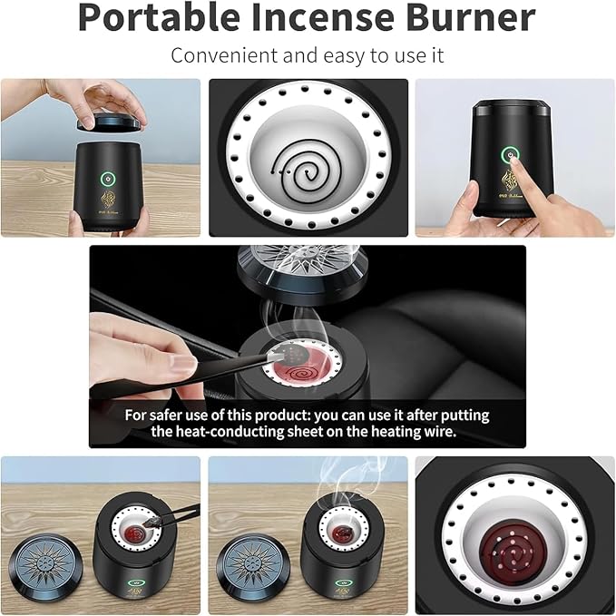 Portable USB Rechargeable Smart Electronic Incense Burner, Electric Incense Burner, Rechargeable Arab bakhoor Muslim Incense Holder for Car and Home