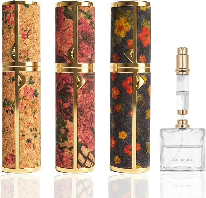 Travel Perfume Bottle Refillable 5ML, Leak-Proof Perfume Atomizer for Purse, Portable Mini Travel Size Spray Bottles for Fragrance, The Floral/Art Series, TSA Approved 3 Pcs