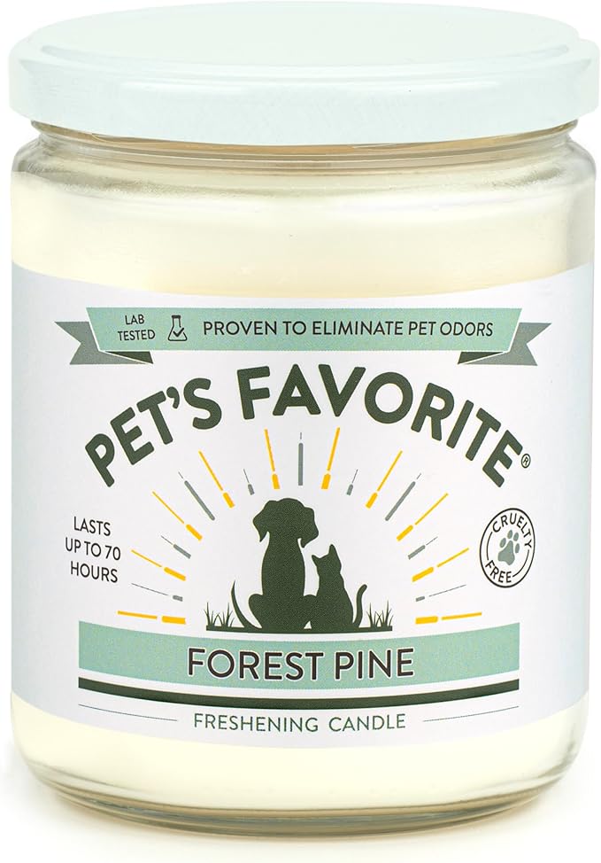 Pet's Favorite Plant Based Pet Friendly Candles Clean Burning Plant Based Odor Candle with a Natural Fiber Wick and 70 Hour Burn Time, Forest Pine