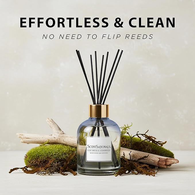 ScentSationals Water-Based Reed Diffuser - Deep Water & Cedarwood - 5 FL OZ Aromatherapy Reed Diffuser