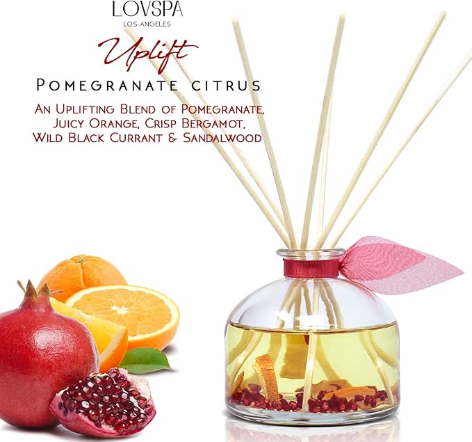 Reed Diffuser Set, Uplift Pomegranate Citrus Scented Oil Diffuser with Sticks, Home Fragrance Accessories for Bathroom Shelf Decor, Aroma Diffusers for Home or Office Desk, USA Made
