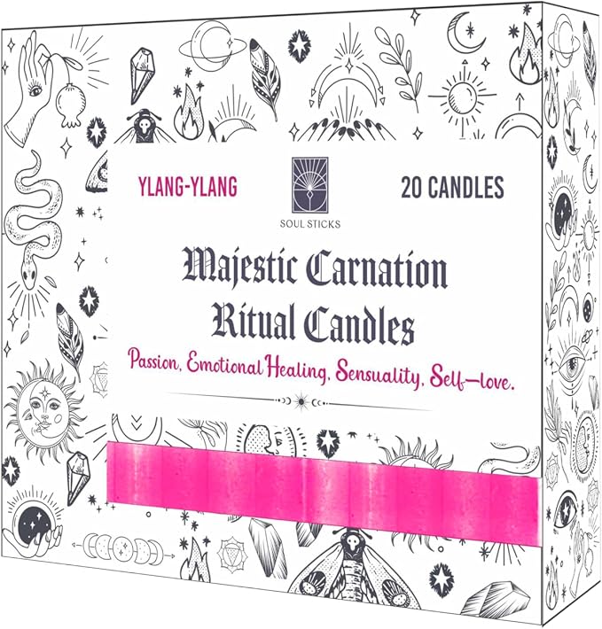 SOUL STICKS 4" Scented Ritual Candles Chime Taper Premium Candles 20 pcs for Rituals, Ceremonies, Meditation, Altar and Spells (Magenta/Ylang ylang)