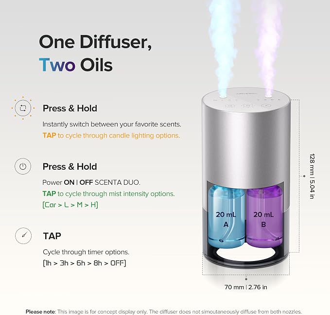 Waterless Diffusers with Dual Nozzle for Essential Oils Mini Scent Air Machine with 5 Timer Settings, 4 Mist Levels with Vehicle Mode for Car Home Room Studio Office, Metal Desert Titanium