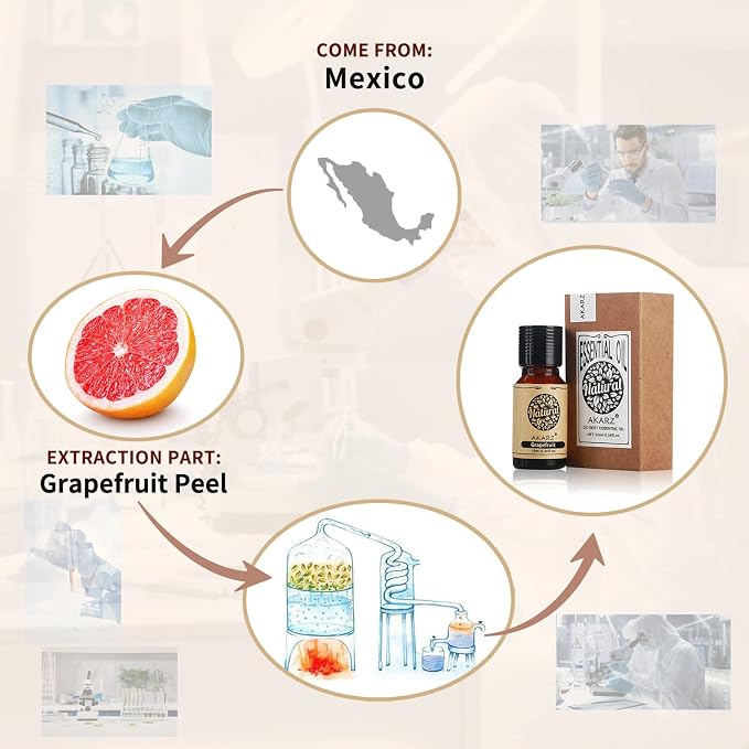 AKARZ Grapefruit Essential Oil Natural Organic Pure Premium Therapeutic Grapefruit Oil for Skin Body Hair Care,Diffuser, Candle,Soap,Making, DIY,Massage Aroma 0.34 Fl Oz (10ml)