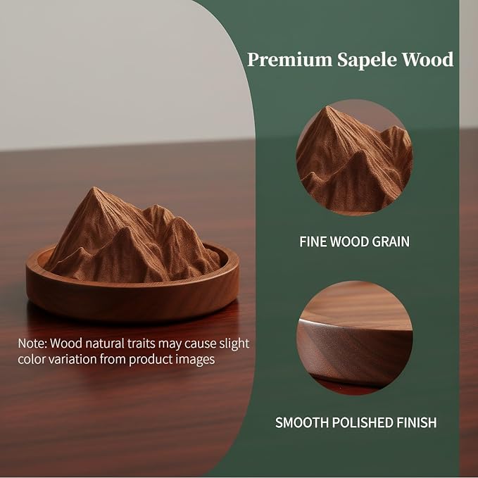 Passive Essential Oil Diffuser Wood Petal-Like, Small Portable Aromatherapy Diffuser Layered, Mini No-Electric Natural Boho Walnut Accent for Car, Desk, Rooms, Home, Office (Mountain-Like)