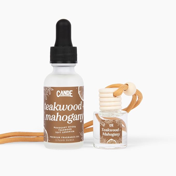Car Air Freshener & Refill Bundle – Hanging Scent Diffuser for Car, Long-Lasting Essential Oil Car Fragrance, Reusable Glass Bottle + Refill, 2 Pack (Cinnamon Sugar)