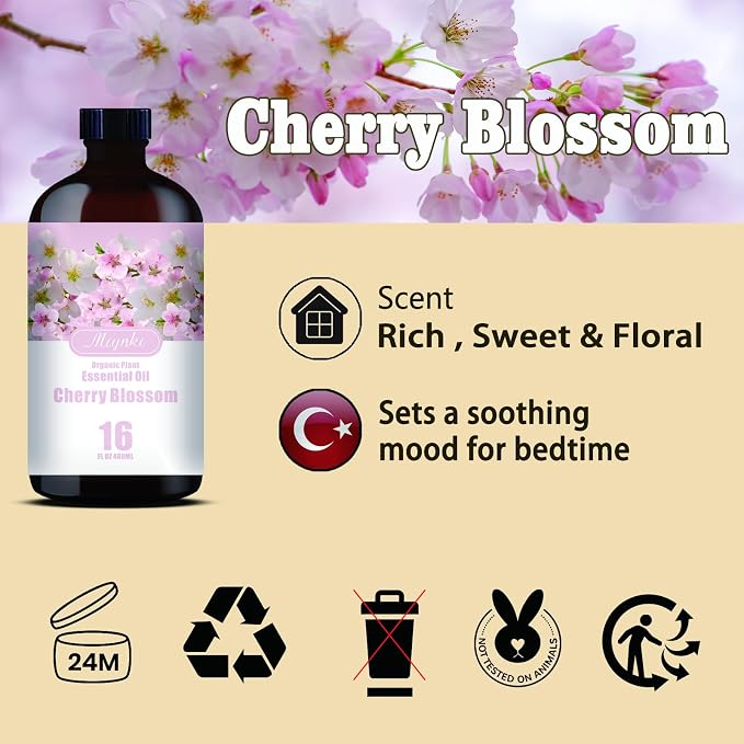 Cherry Blossom Essential Oil, Cherry Blossom Oil for Diffuser, Humidifier, DIY Candle, Soap, Floral Scent, Home, Gift Ready,Cherry Blossom Fragrance Oil - MLYNKL Essential Oils (16.33 fl oz / 490ml)