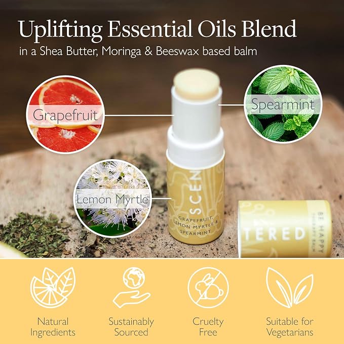 Scentered Aromatherapy Happy Balm Christmas Stocking Gift for Positivity & Gratitude - Essential Oils Roll On with Lemon & Grapefruit - Self-Care Stocking Stuffers for Women