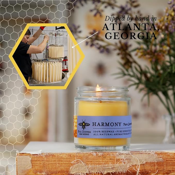 Big Dipper Wax Works Beeswax Aromatherapy Candle – Harmony - Pure Lavender, 3.2 oz Apothecary Glass, 2" x 2.5" – Natural Relaxing Scent, Clean 20 Hour Burn, Eco-Friendly & Hand-Poured