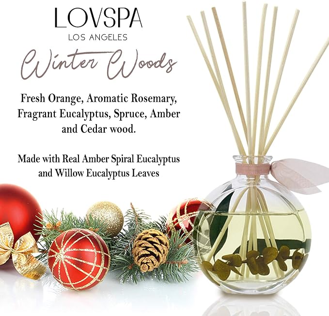 Reed Diffuser Set, Winter Woods Scented Oil Diffuser with Sticks, Home Fragrance Accessories for Bathroom Shelf Decor, Aroma Diffusers for Home or Office Desk, USA Made