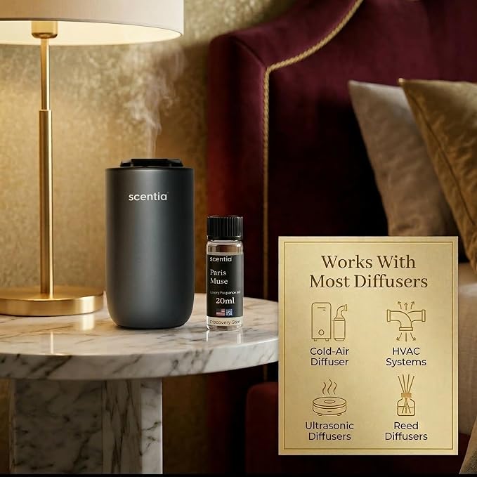 Scentia Paris Muse Aromatherapy Oil for Diffuser – Hotel Scent Inspired by Hotel Costes Paris – 20 mL – Rose, Sandalwood & Clove Natural Fragrance Oil for Waterless & Cold Air Diffusers, Made in USA