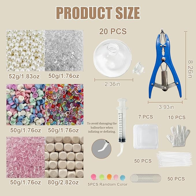20 Sets DIY Stress Ball Making Kit,Empty Squishy Stress Balls Making Kit with 2.3" Clear TPR Skin Stress Ball,Fill Beads Balloon Expander Tool for Anxiety Relief Create Crunchy Relaxing