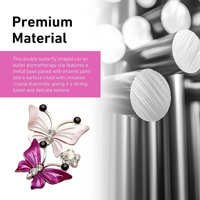 4 PCS Dual Butterfly Car Air Vent Clips, Car Air Vent Shimmering Rhinestone Butterfly Decoration Clips, Smell Diffuser for Horizontal Vertical AC Export, for Most Vehicles (Pink & Purple)