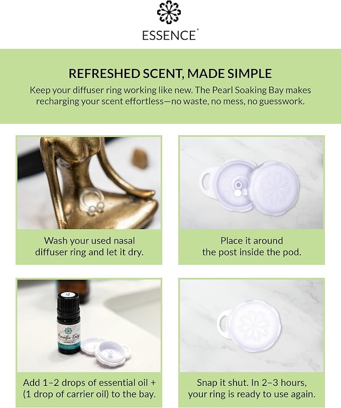 Essence Pearl Travel Case | Stress Relief Essential Oil | Aromatherapy Nasal Diffuser & Essential Oil Carrying Case | Lavender & Copaiba Blend | Travel-Friendly Kit | White Pod
