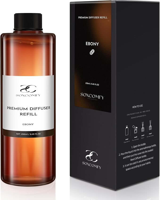 Diffuser Oil Refill, 250ml / 8.45 fl oz, Ebony - Reed & Aromatherapy Diffuser Oil, Long-Lasting Home Fragrance, Eucalyptus, Agarwood & Sandalwood Notes