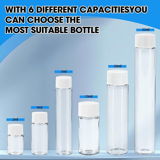 20ml Clear Glass Vials with Screw Caps and Plastic Stoppers, Small Liquid Sample Vial, Leak-Proof Vial, 25PCS(White Cap)