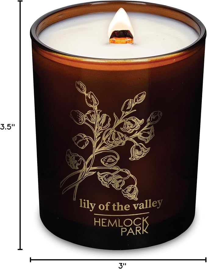 Hemlock Park Lily of the Valley Amber & Gold Scented Candle | Crackling Wood Wick, Botanical Fragrance & Coconut Apricot Wax | Up to 50 Hour Burn Time | 7.2 oz | Made in USA