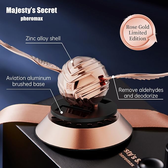 MAJESTY`S SECRET PHEROMAX Solar Car Air Freshener Diffuser, Odor Eliminator for Vehicle Scenting Device, Long Lasting Scent for Auto, Automotive Accessories Interior Scent Diffuser (Rose Gold)