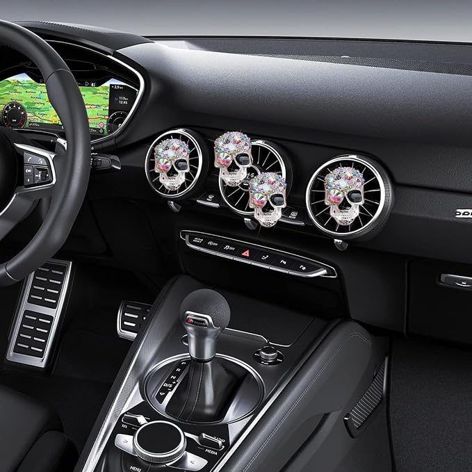 Bling Skull Air Vent Clips, 4 Pcs Crystal Skull Car Air Fresheners Vent Clips Car Diffuser Vent Clip Rhinestone Diamond Decoration Cute Interior Decor Bling Accessories for Women