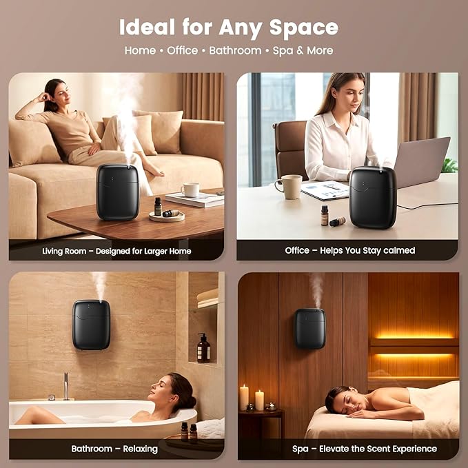 XEITIN Waterless Essential Oil Diffuser - Whole-Home Scent, Cold Air Diffuser Up to 3000sq.ft for Large Home Office Hotel Spa, Adjustable Intensity & Time, App+Panel Control, Quiet Wall Amount, 400ml