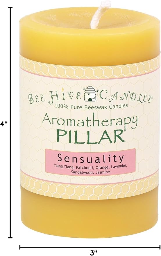 Bee Hive Candles 100% Pure Beeswax Aromatherapy Pillar Candle (3" x 4", Sensuality)