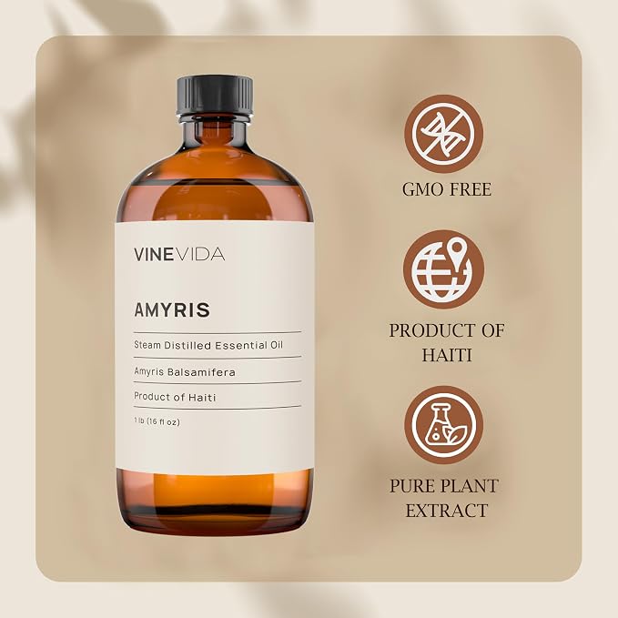VINEVIDA Amyris Essential Oil 16 oz - Undiluted Oil for DIY Candles & Soap Making