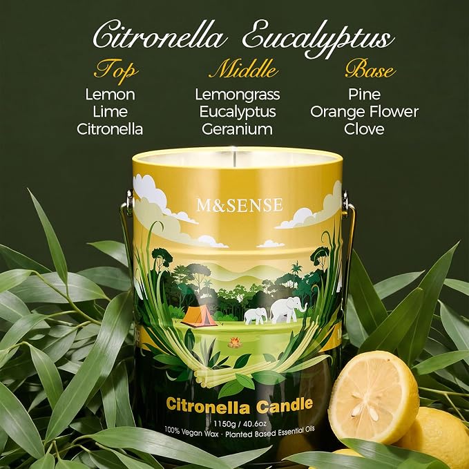 M&SENSE Citronella Candles Outdoor – 220 Hour Burn, 40.6oz Large, Natural Non-Toxic Soy Wax, Outdoor & Indoor Use for Patio, Camping, Home