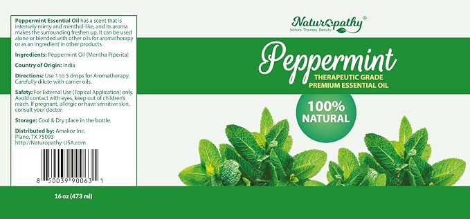 Naturopathy Peppermint Essential Oil, Therapeutic Grade, Premium Quality Perfect for Aromatherapy (16oz, Peppermint)