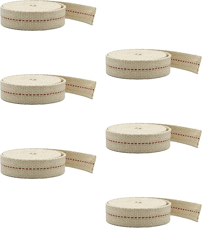 Light of Mine - 3/4" Inch 6' Foot, 100% Cotton Flat Wick - 6 Pack, for Paraffin Oil, Kerosene Based Lanterns, and Oil Lamps with Genuine Red Stitch (3/4" - 6' Roll, 6 Pack)