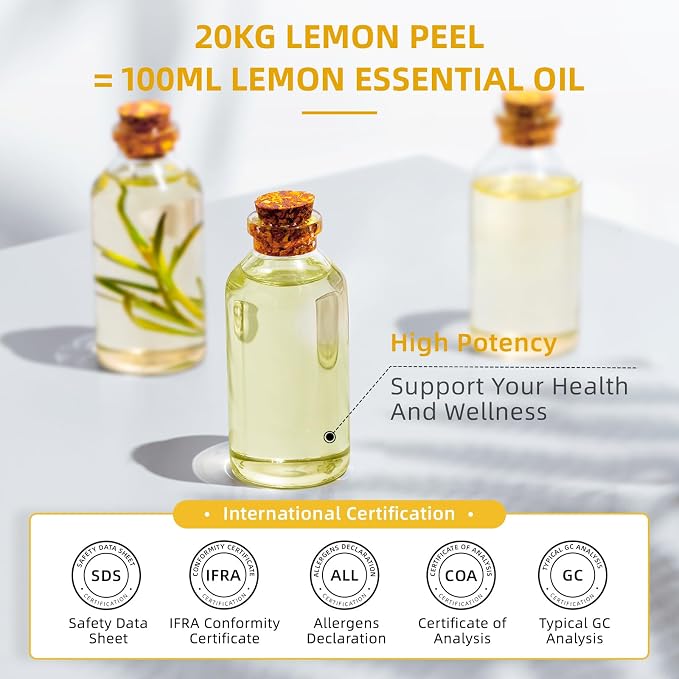 HIQILI Lemon Essential Oil for Cleaning, Degreasing & Household Use, Skin Care, Aromatherapy, Diffuser - 16 Fl Oz