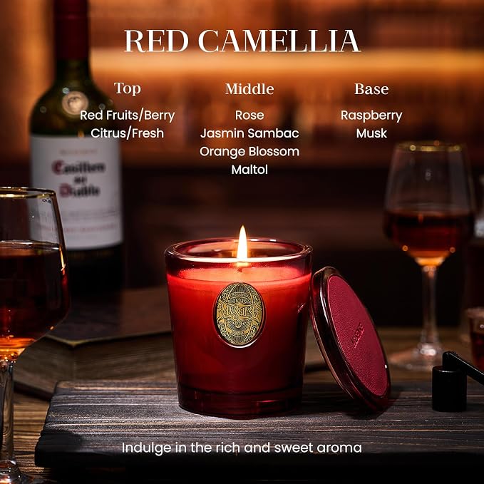 M&SENSE Natural Strong Soy Candle | Red Camellia & Vivid Red | 9.2 oz, 50H Burn Time | Candle for Her | Scented Candle for Mothers Day Gifts
