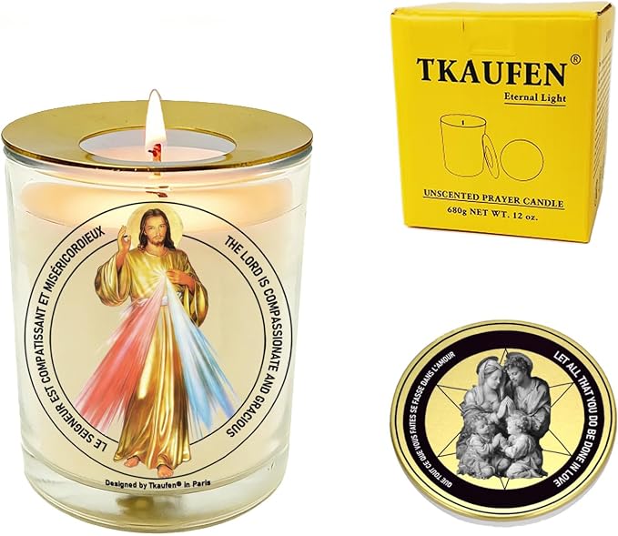 Divine Mercy Prayer Candle 50 Hours│Hand-Poured Natural Soy Wax│Infinite Love, Forgiveness, and Mercy for All People, Salvation and Grace, Jesus I Trust in You│Design in Paris│3“×3.6”